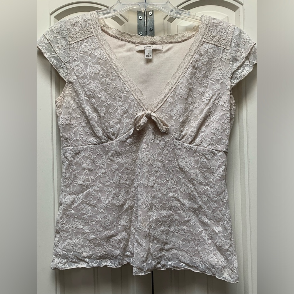 Merona Beige Lace V-Neck Top